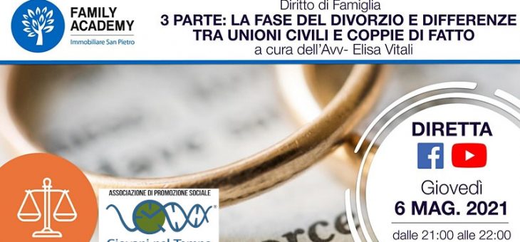 3 PARTE: DIVORZIO TRA CONIUGI E DIFFERENZE UNIONI CIVILI E COPPIE DI FATTO