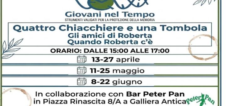 Quattro chiacchiere e una Tombola 11 e 25 maggio