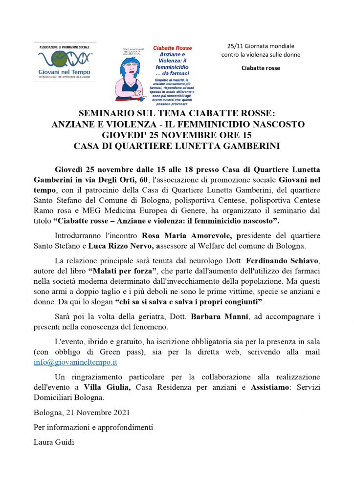 Comunicato stampa per il progetto Ciabatte Rosse 25.11.2021